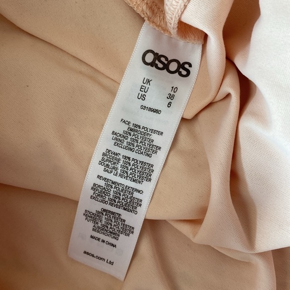 asos Fit & Flare Floral Embroidery Textured Peach Mini Dress Size 6 - Picture 14 of 15